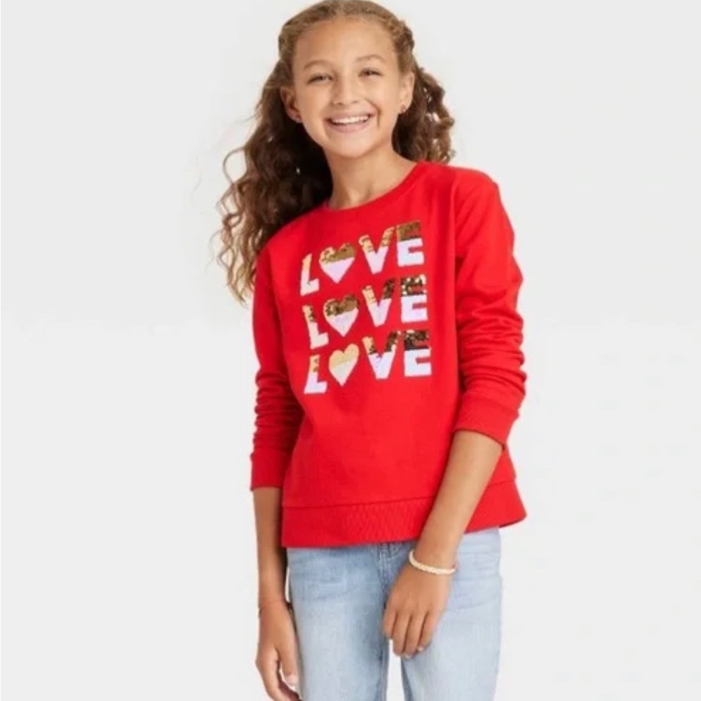EUC Cat and Jack Love Love Love Sequin Pullover Sweatshirt